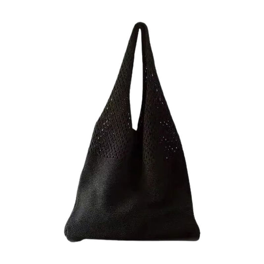 Grand Sac à Main Bohème Chic en Tissu, de couleur noir et sur fond blanc.