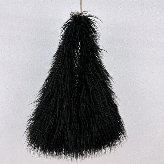 Sac à Main Moelleux en Fausse Fourrure - Noir