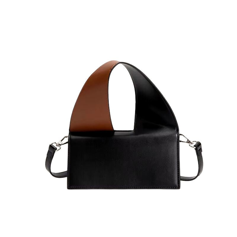 Petit Sac à Main Baguette Design Original, de couleur noire et marron, sur fond blanc.
