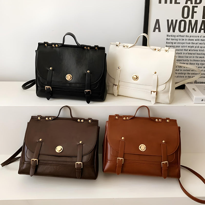 cartable bandoulière cuir - Camel - Blanc - Noir - Marron Foncé