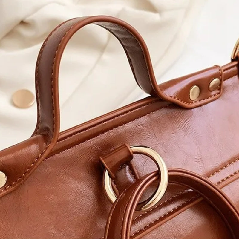 cartable cuir - Camel - Blanc - Noir - Marron Foncé