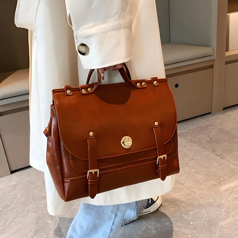 cartable cuir souple - Camel - Blanc - Noir - Marron Foncé