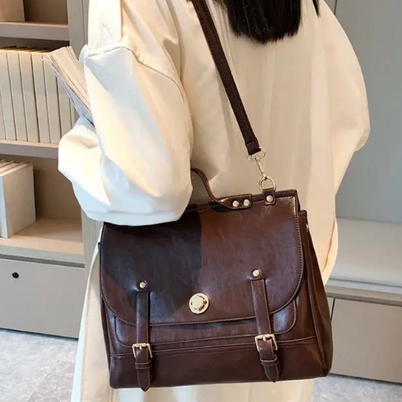 cartable cuir - Camel - Blanc - Noir - Marron Foncé