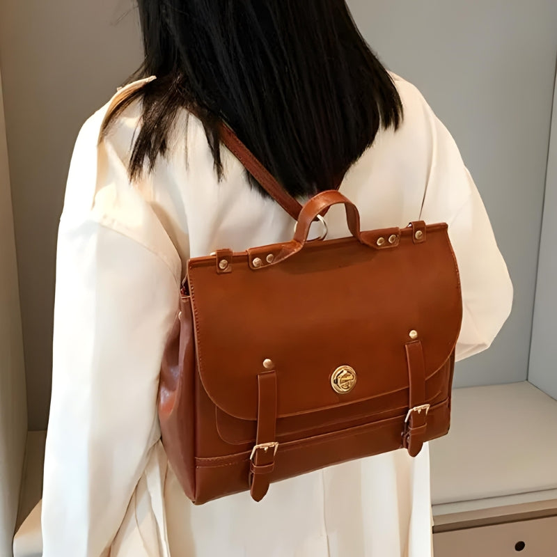 cartable femme marron cuir - Camel - Blanc - Noir - Marron Foncé