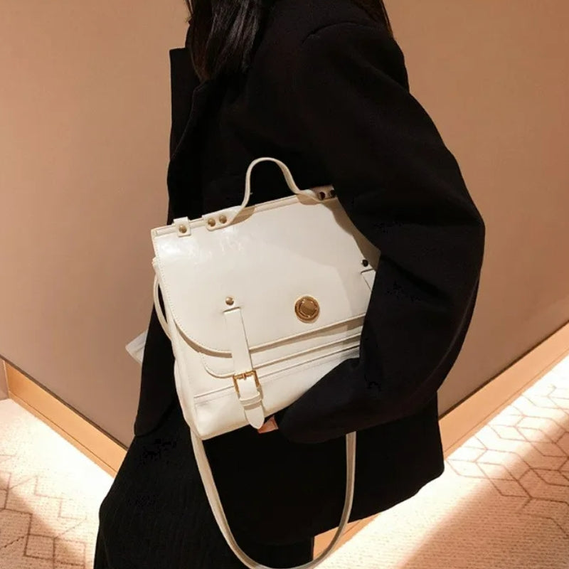 sac à main cartable blanc - Camel - Blanc - Noir - Marron Foncé