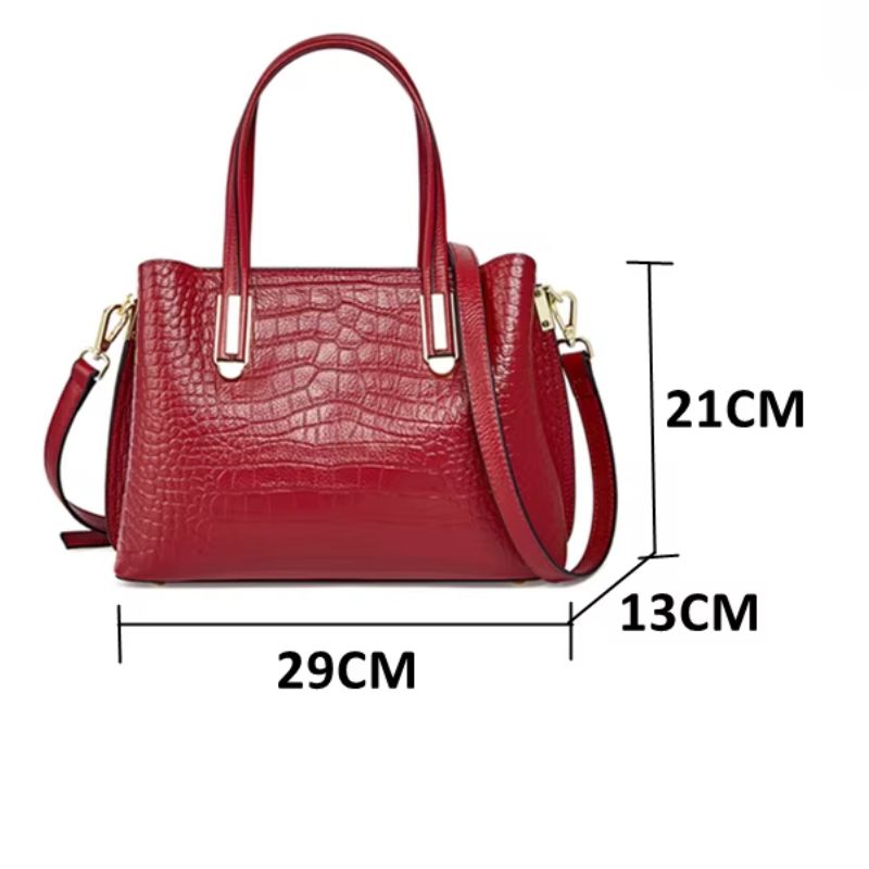 Sac Bandoulière Glamour Effet Croco, avec les dimensions détaillées.