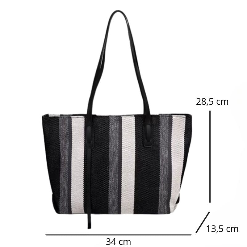Sac Cabas en Toile Rayé Grande Capacité, avec ses dimensions en détail.