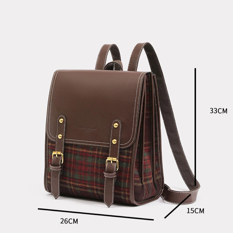 Sac Cartable Femme Rétro à Carreaux sur fond blanc - Rouge - Vert