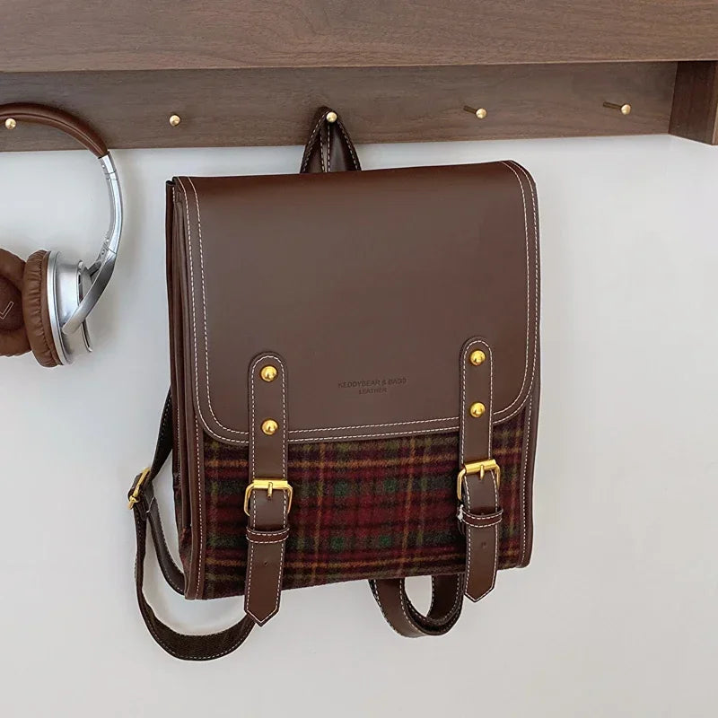 Sac Cartable Femme Rétro à Carreaux - vue de côté - Rouge - Vert