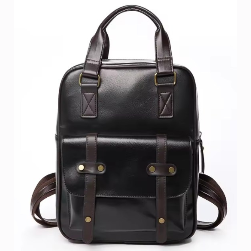 Sac Cartable Femme Multipoches en coloris noir, vue de face sur fond blanc. - Noir