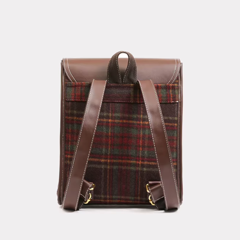 Sac Cartable Femme Rétro à Carreaux - vue de dos - Rouge - Vert