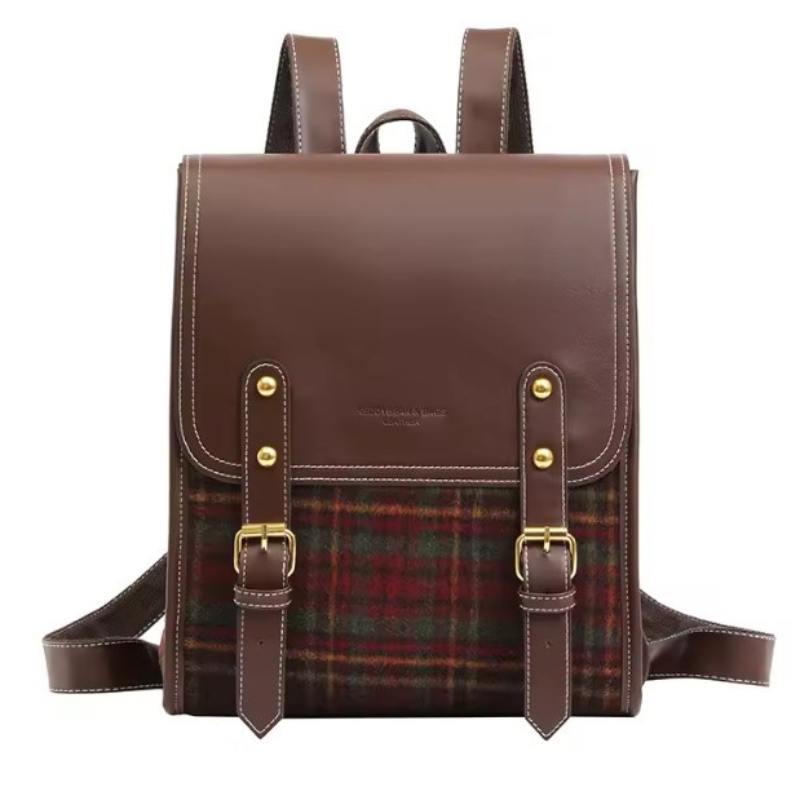 Sac Cartable Femme Rétro à Carreaux - vue de face - Rouge