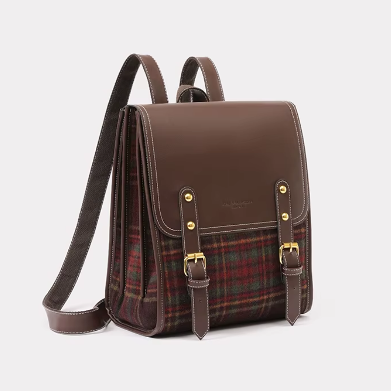 Sac Cartable Femme Rétro à Carreaux - vue 3/4 - Rouge - Vert