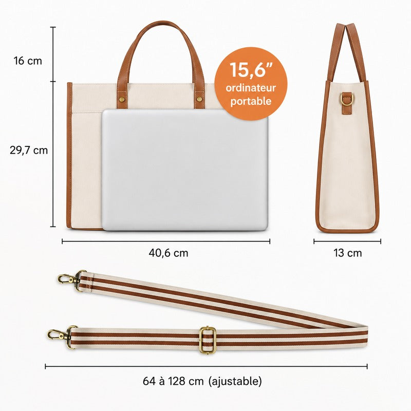 Sac de Cours Femme Ordinateur Portable 15,6 Pouces - dimensions : 40,6 x 29,7 x 13 cm, compatible ordinateur 15,6 pouces, sangle ajustable 64-128 cm