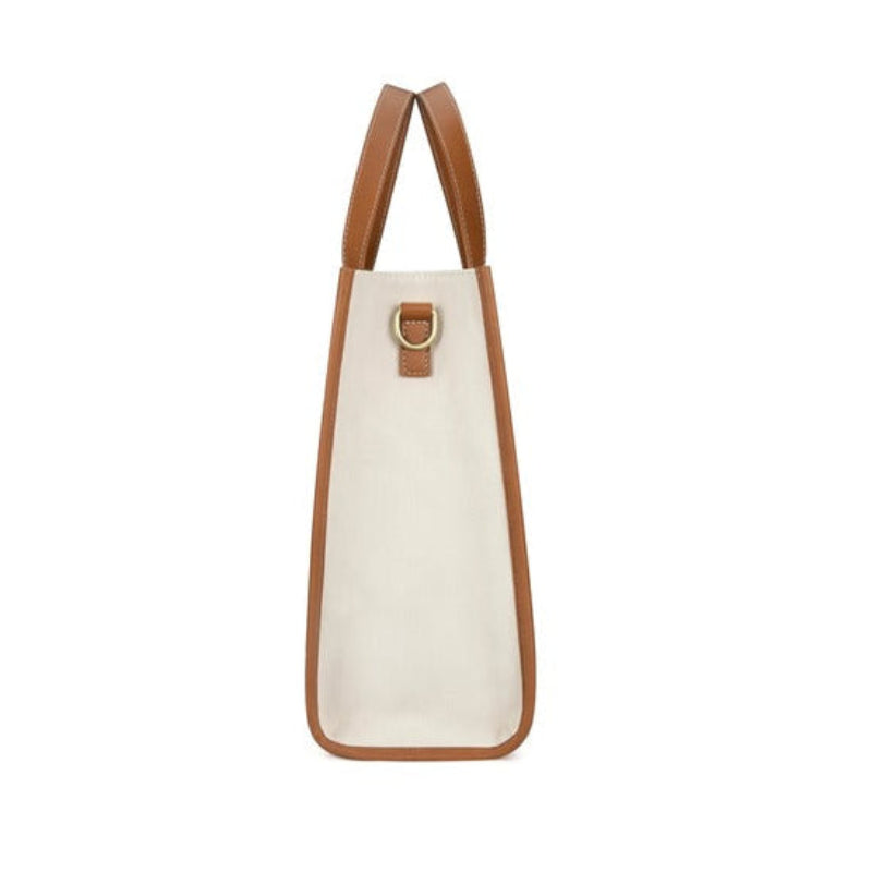 Sac de Cours Femme Ordinateur Portable 15,6 Pouces coloris ivoire et camel - vue de côté (profil)