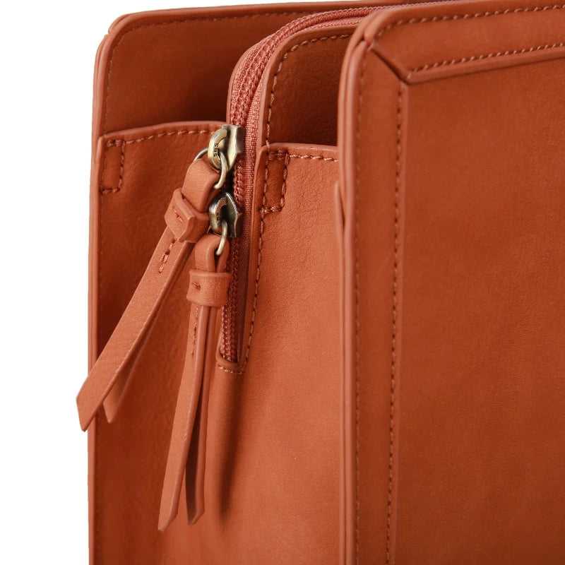 Sac de Cours à Main camel - zoom fermeture éclair et coin du sac