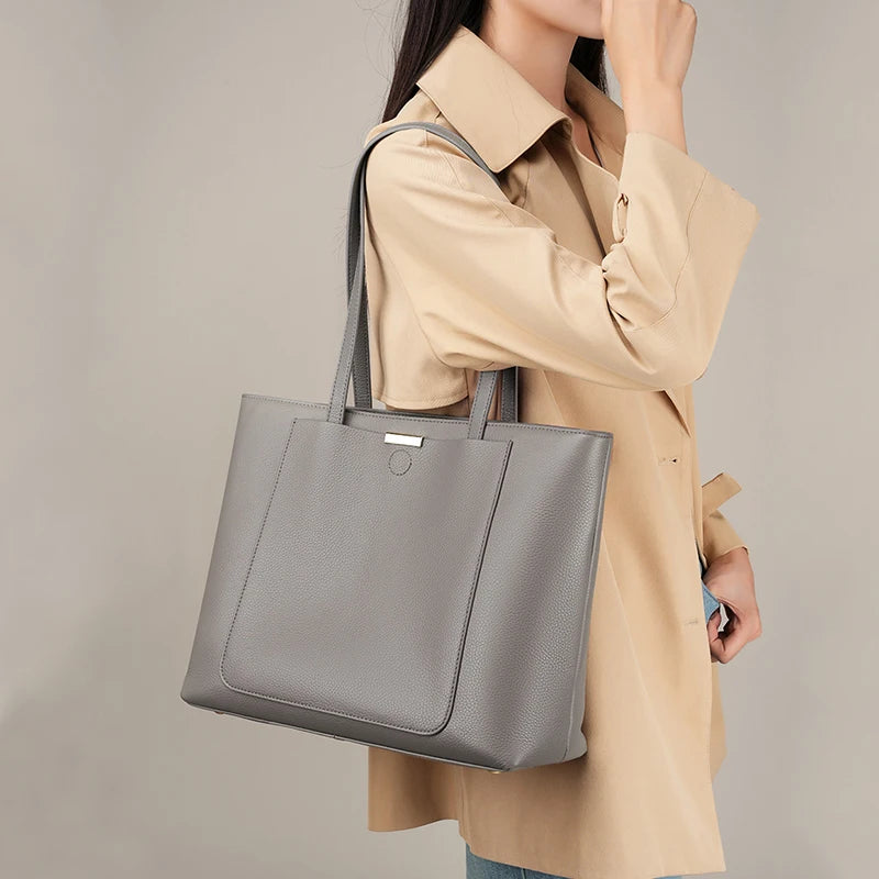 Sac De Cours Cuir Femme gris - porté à l'épaule - Beige - Gris