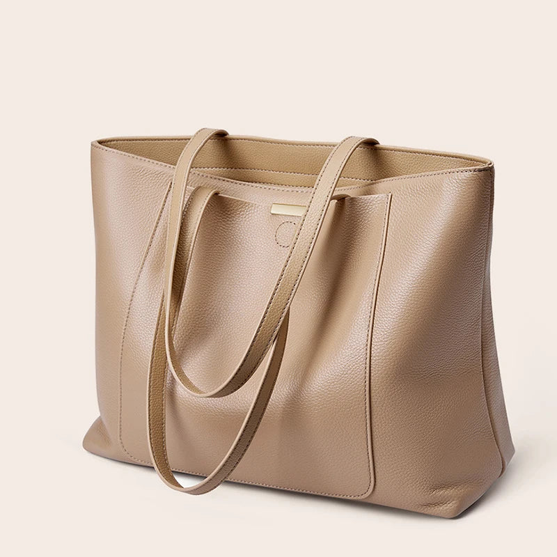 Sac De Cours Cuir Femme taupe - détail poignées - Beige - Gris
