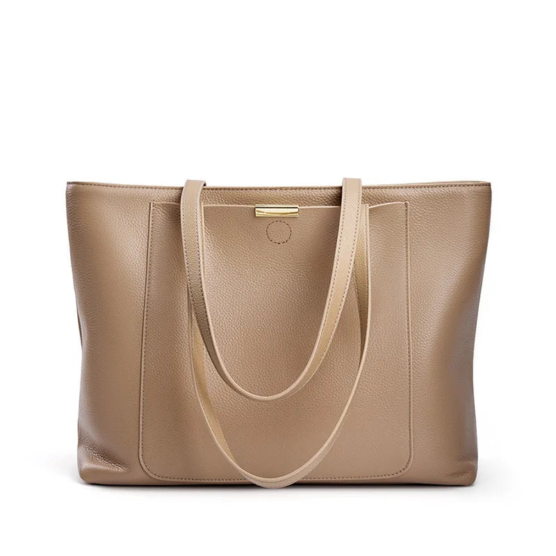 Sac De Cours Cuir Femme taupe - vue de face - Beige