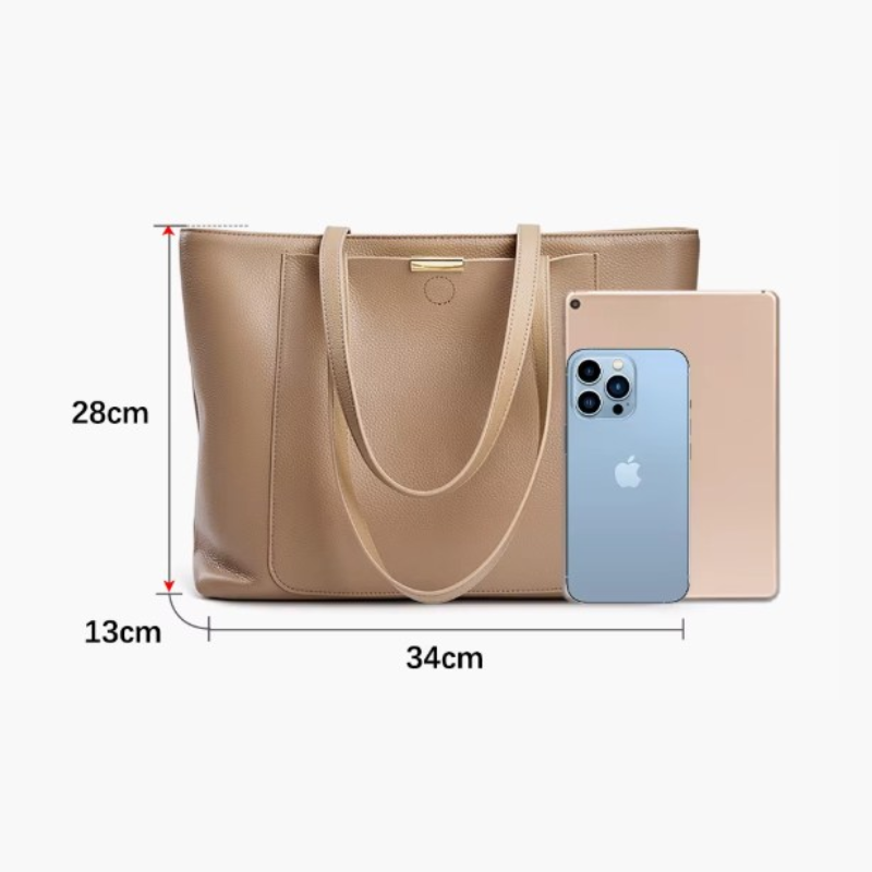 Sac De Cours Cuir Femme - vue de côté - Beige - Gris