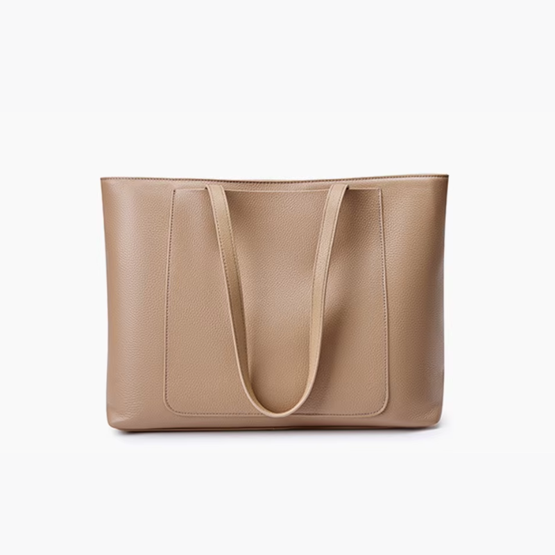 Sac De Cours Cuir Femme - vue de dessous - Beige - Gris