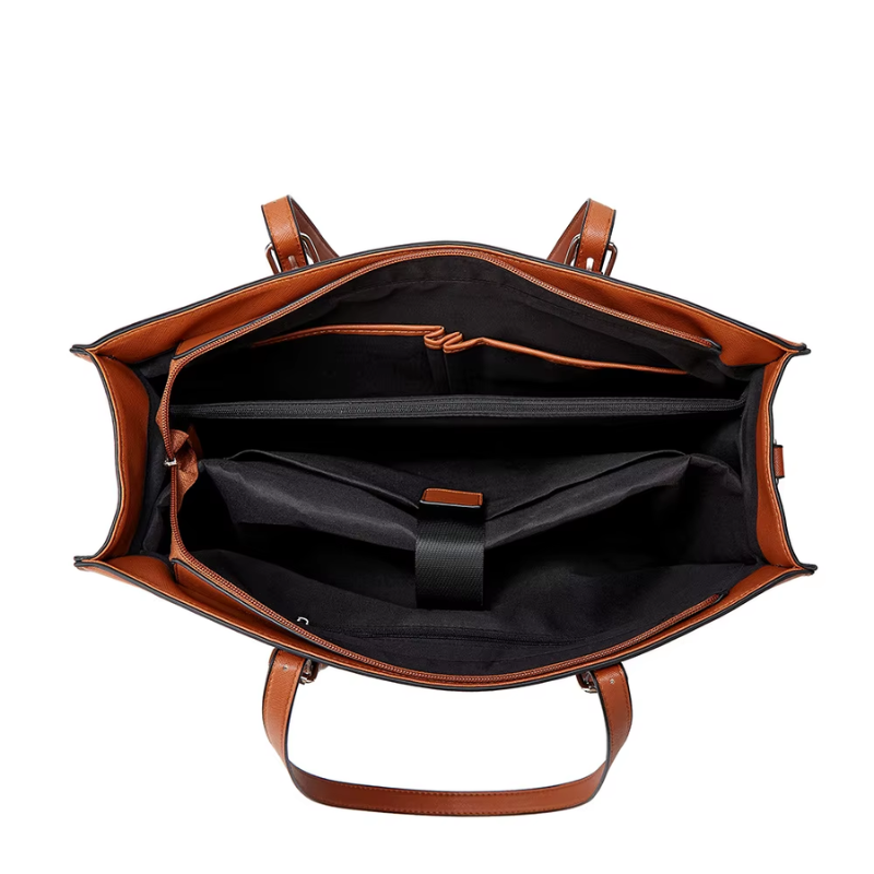 Sac de Cours Etudiante camel - compartiments intérieurs - Camel - Beige - Bleu - Noir