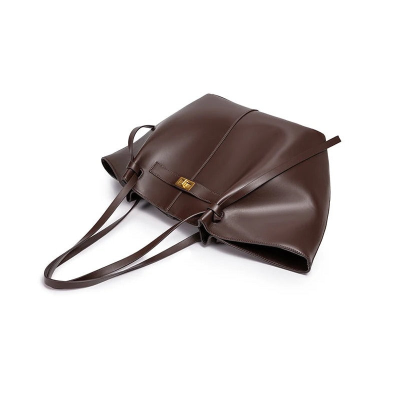 Sac de Cours Femme Grande Capacité café, vue de dessus montrant l'ouverture et l'intérieur - Marron - Noir - Camel - Bordeaux - Vert Kaki - Blanc