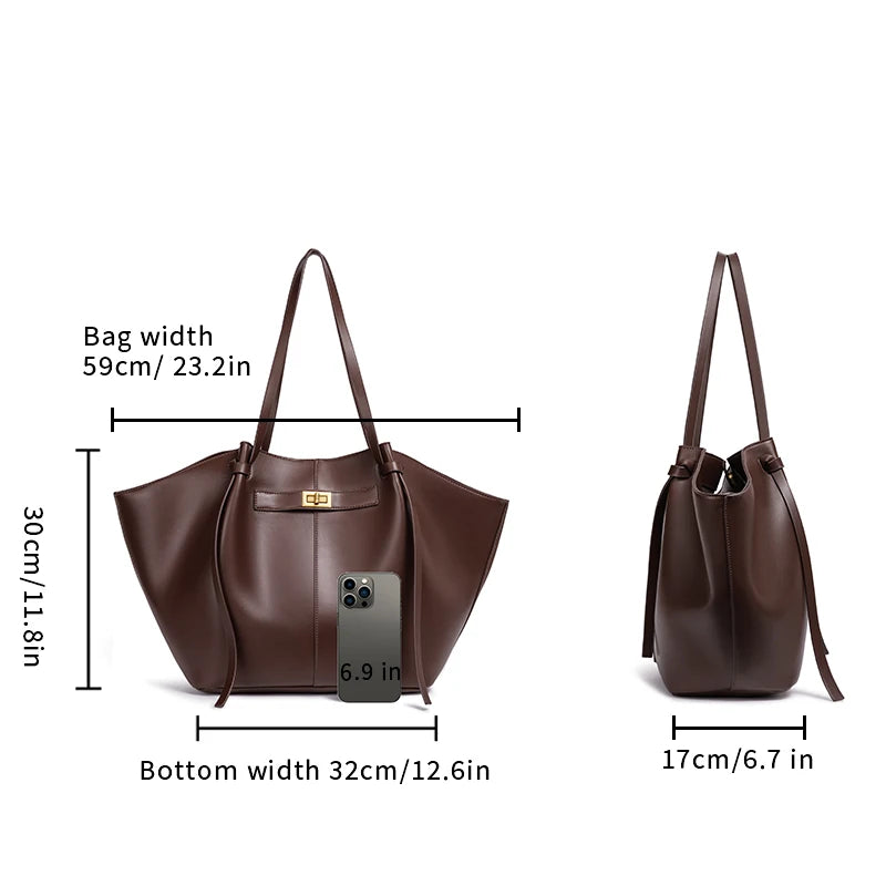 Sac de Cours Femme Grande Capacité, dimensions : 59 cm de largeur, 30 cm de hauteur et 17 cm de profondeur - Marron - Noir - Camel - Bordeaux - Vert Kaki - Blanc