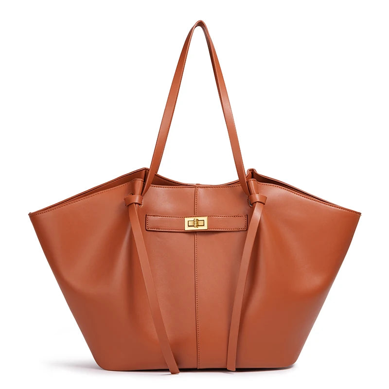 Sac de Cours Femme Grande Capacité marron clair cognac, vue de face - Camel