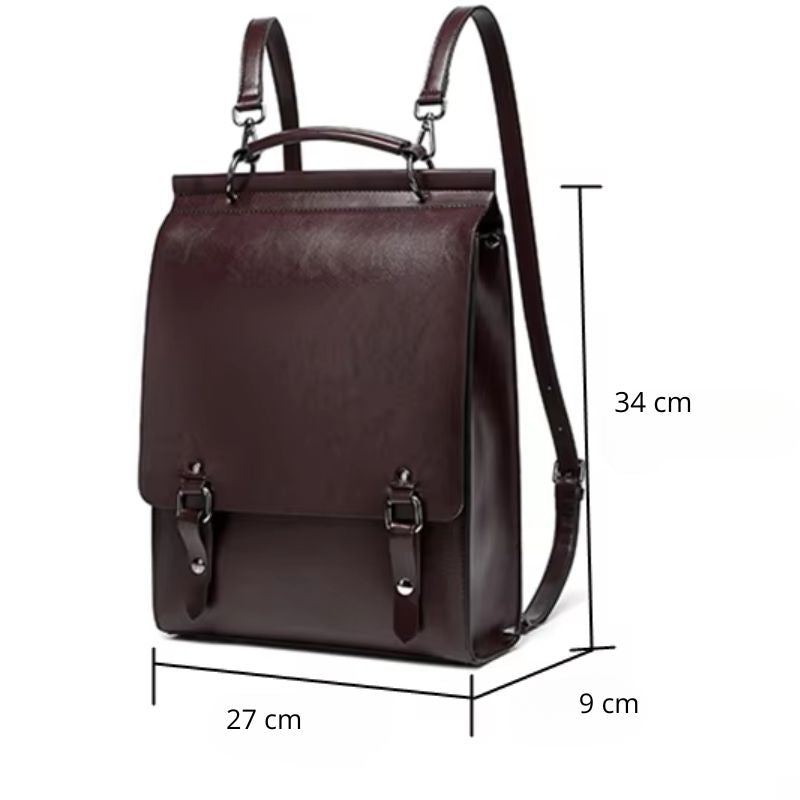 Sac à Dos Cartable Design Vintage pour Femme, avec ses dimensions détaillées.