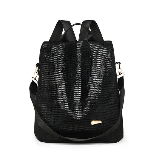Sac à Dos Noir à Paillettes en Toile sur fond blanc