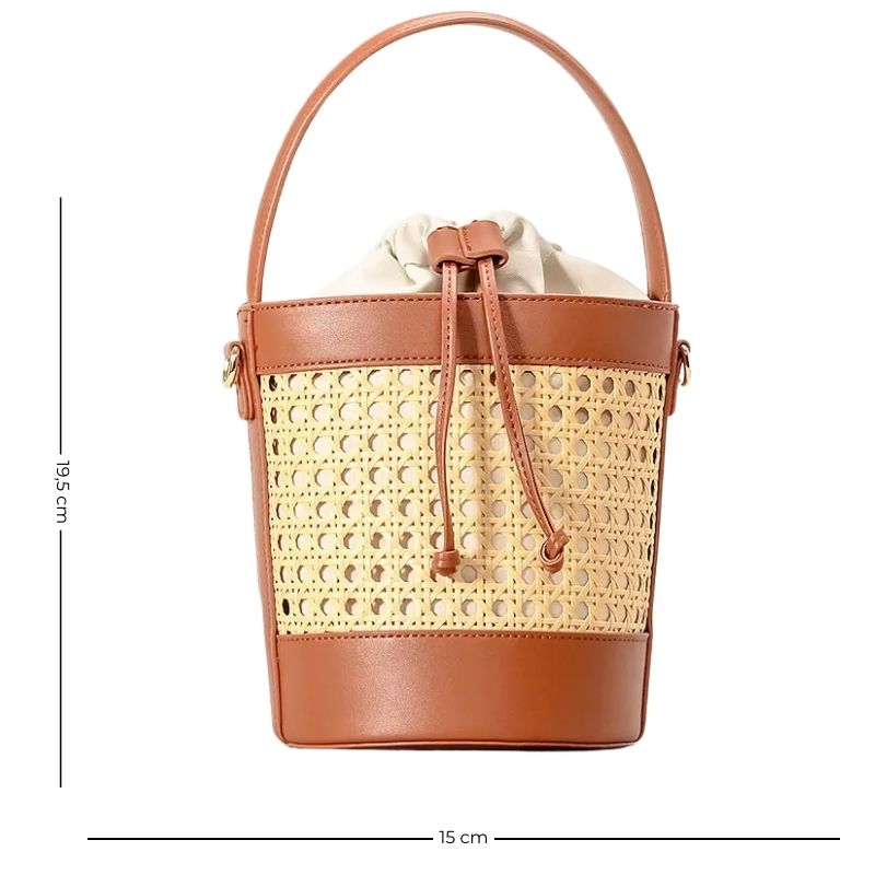 Sac Effet Osier Design avec Bandoulière, marron et beige.