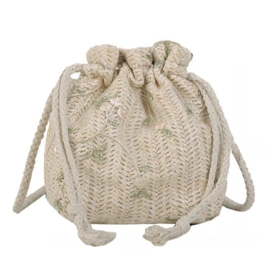 Sac Femme Bourse avec Fleurs Brodées sur fond blanc