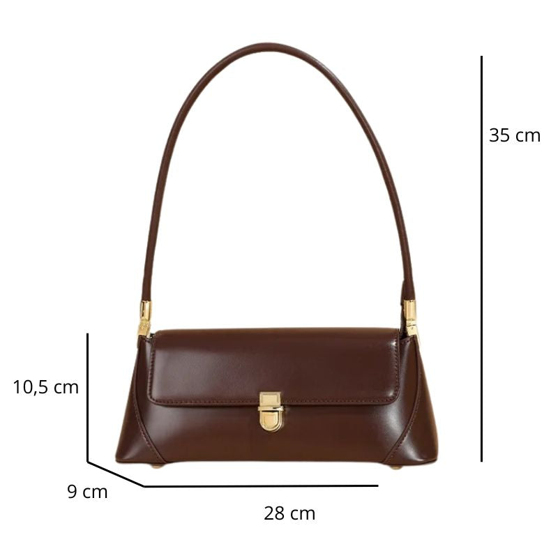 Sac à Main Baguette avec Fermeture Dorée Raffinée, avec ses dimensions détaillées 