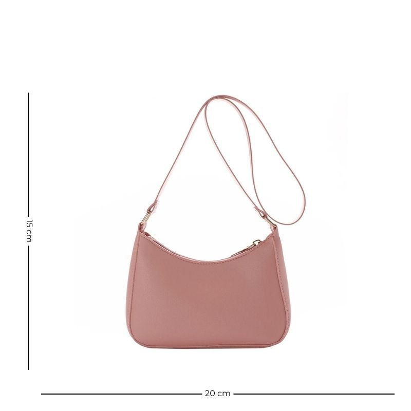 Sac à Main Baguette Simili Rose Rétro, avec bandoulière, sur un fond blanc.