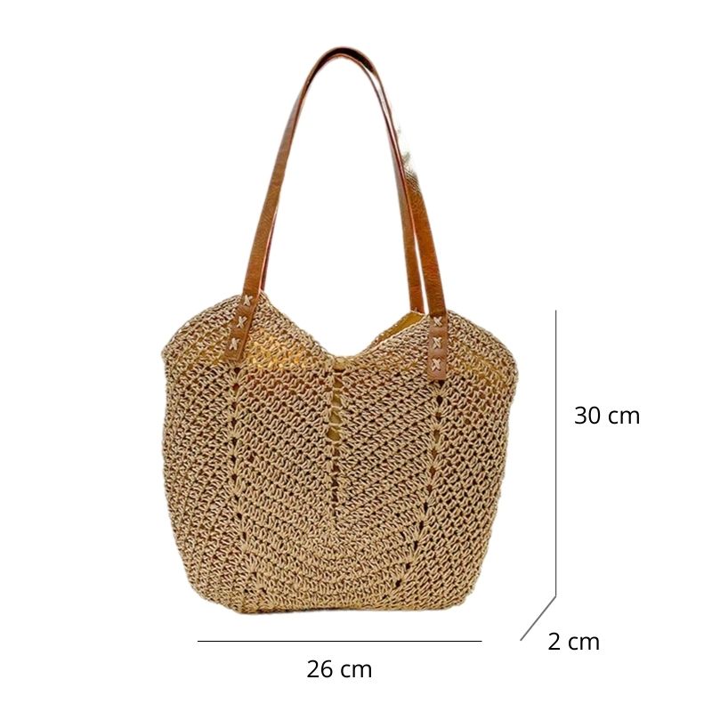 Sac à Main Fourre-Tout Bohème Chic, avec ses dimensions détaillées.