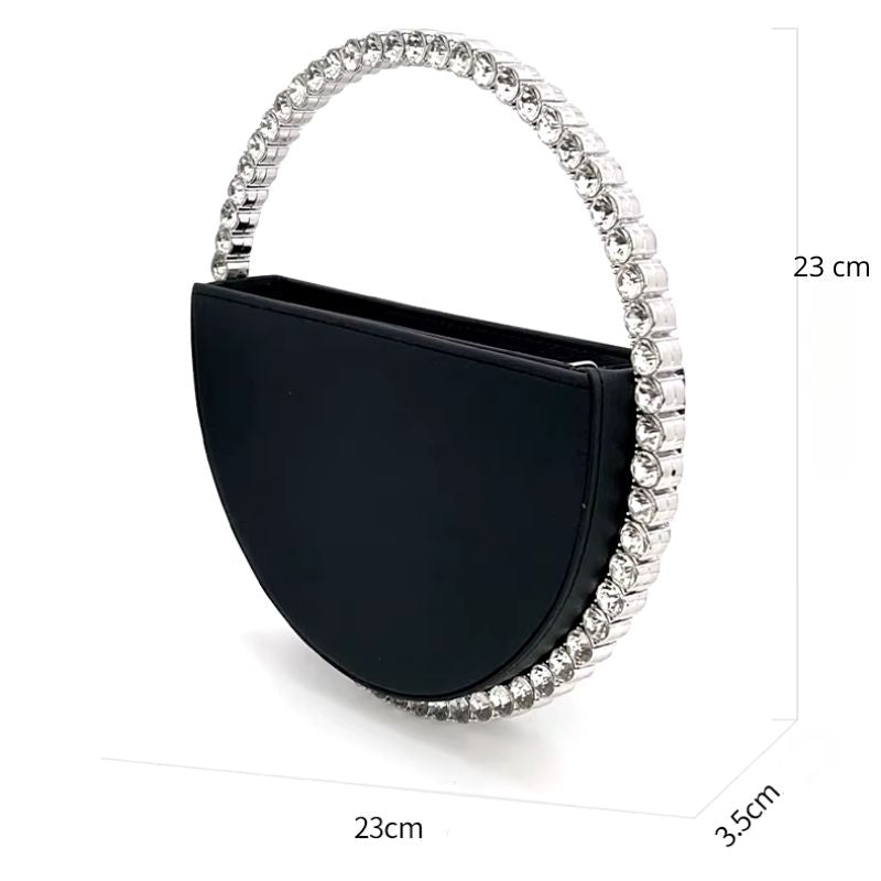 Sac à Main Mariage Femme Rond et Strass, avec ses dimensions détaillées.