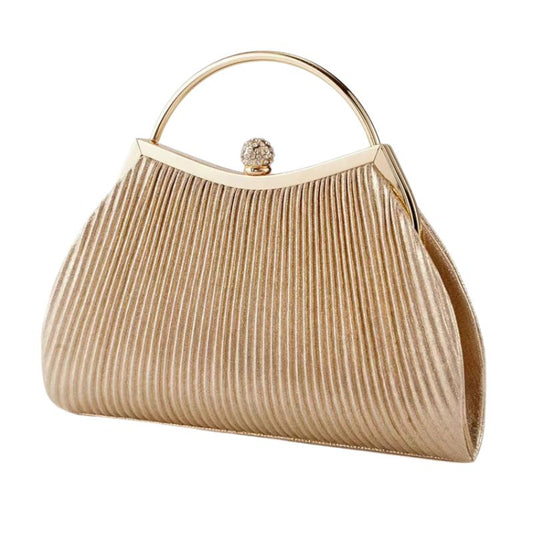Sac à Main Mariage Scintillant et Raffiné, de couleur dorée et sur fond blanc.