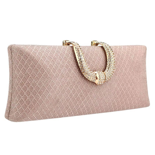 Sac à Main Mariage Sophistiqué avec Finition Pailletée, de couleur rose et sur fond blanc.
