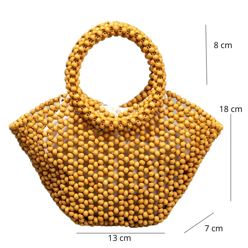 Sac à Main Panier Perle en Bois, avec ses dimensions en détail.