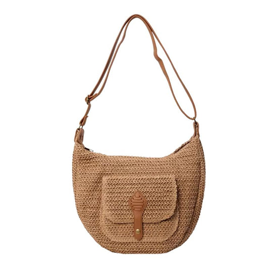 Sac à Main Porté Épaule Bohème Chic, de couleur marron et sur fond blanc.