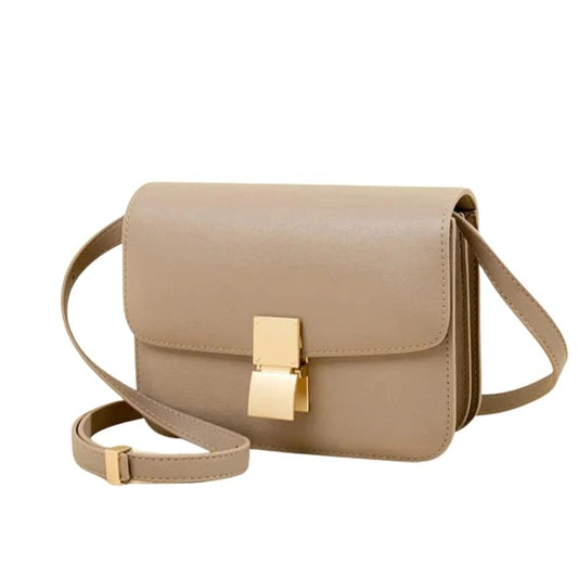 Sac à Main en Simili Femme Épuré et Élégant, avec bandoulière, de couleur marron clair, sur un fond blanc.