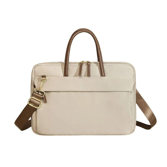 Sac Ordinateur Femme Beige en Nylon sur fond blanc