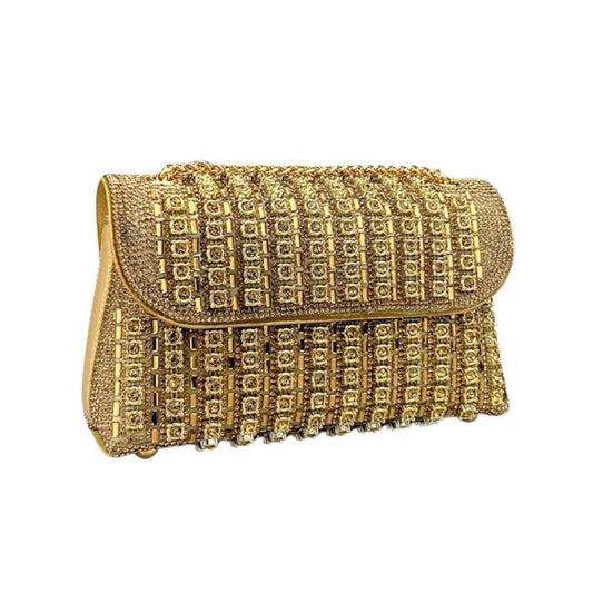 Sac Pochette Soirée Doré à Strass sur fond blanc