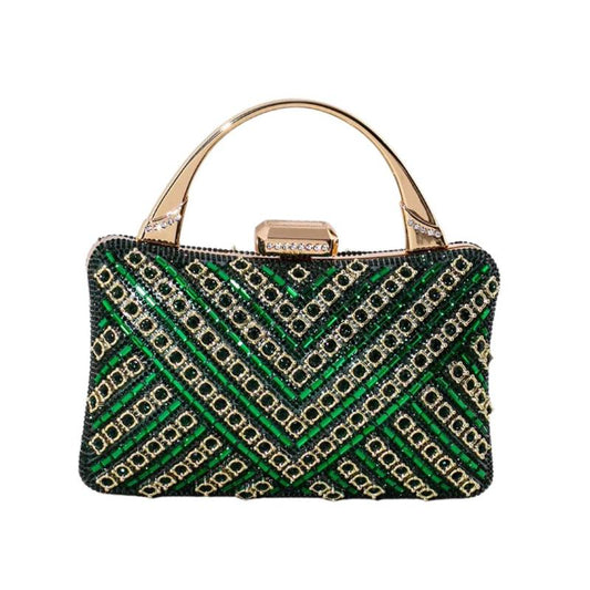 Sac Pochette Soirée Verte et Scintillante sur fond blanc