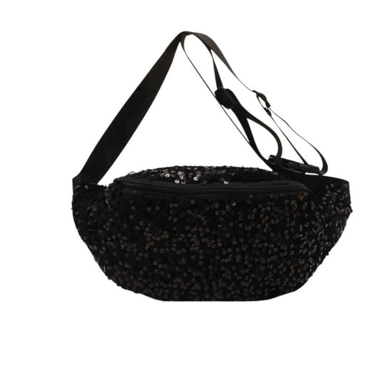 Sac Banane Femme Noir à Paillettes sur fond blanc