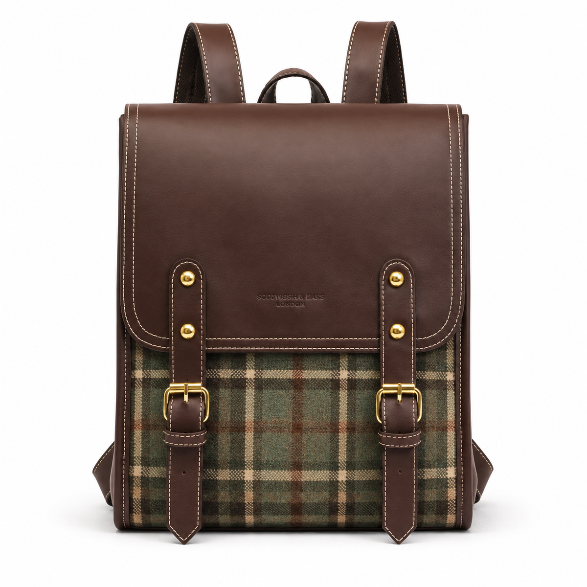 Sac Cartable Femme Rétro à Carreaux - Vert
