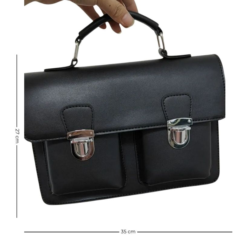 Sac Cartable Femme Noir de Style Malette sur fond blanc