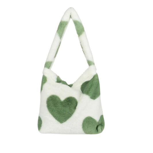 Sac à Main Fausse Fourrure avec Motifs de Cœurs sur fond blanc