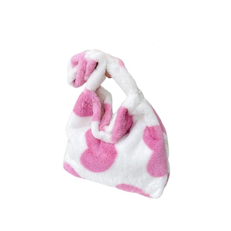 Sac à Main Fausse Fourrure avec Motifs de Cœurs